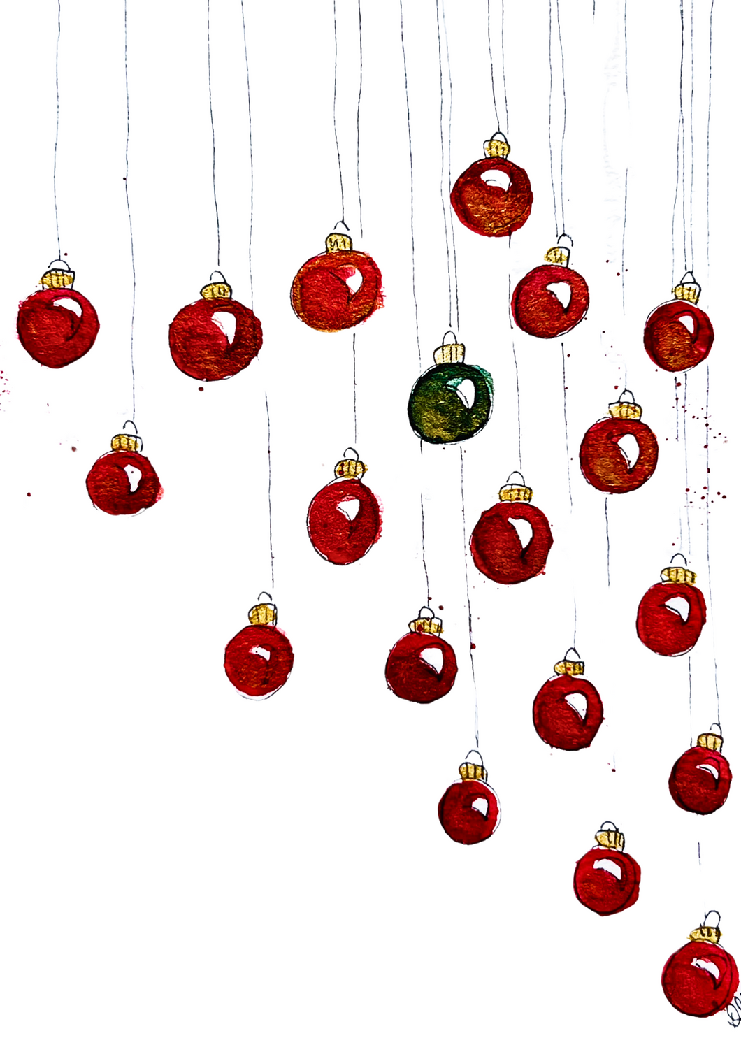 Seasonal Christmas Card - Red Mini Baubles